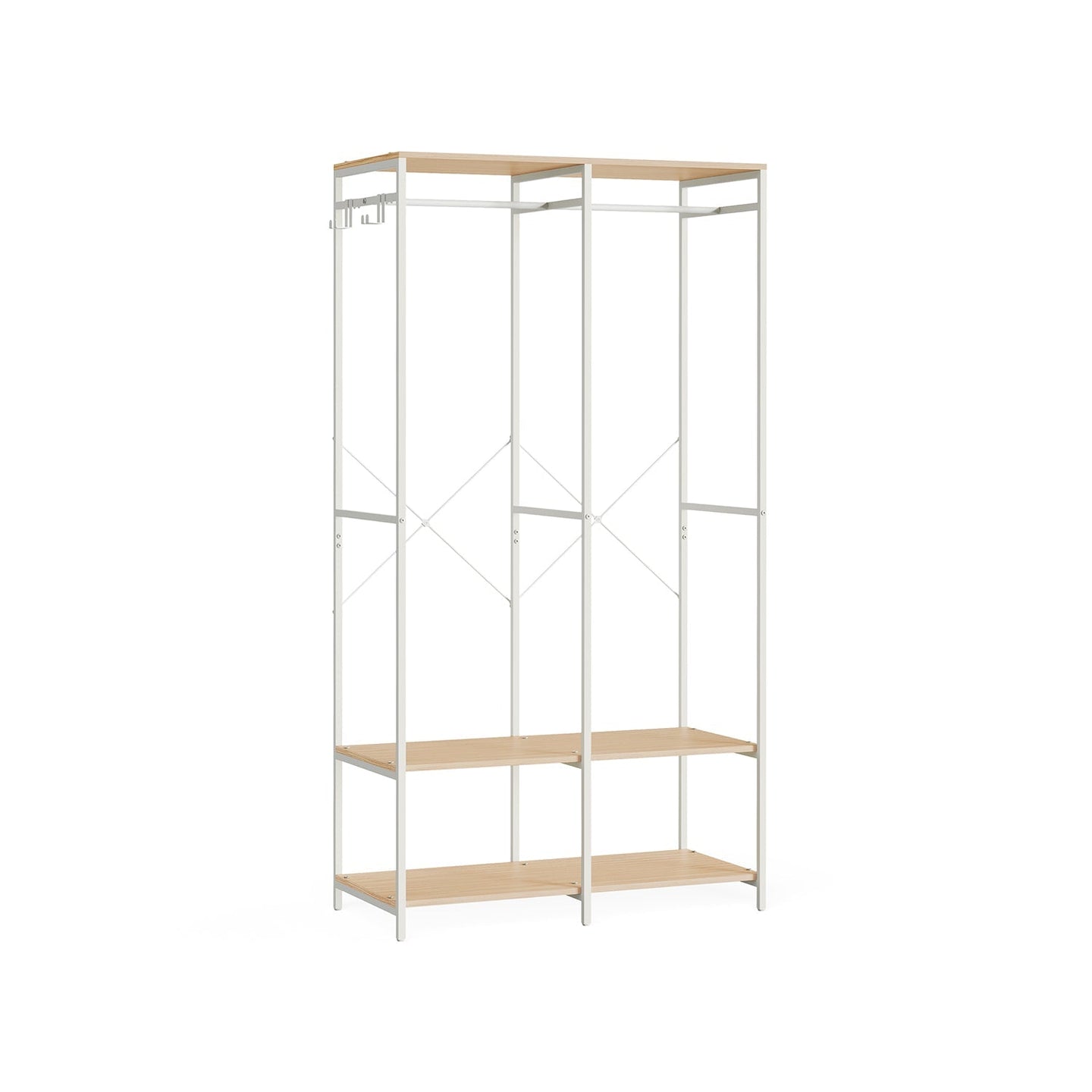 Portable Clothes Wardrobe - Fabric - Natural Beige - Foldable with Hanging Rods and Storage Shelves