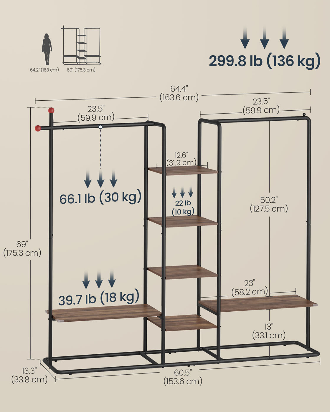 Clothes Rack - Wood - Natural Walnut