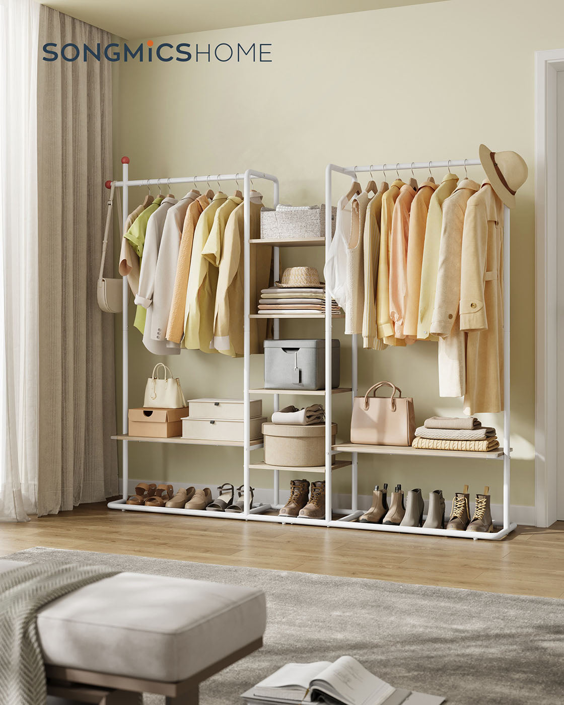 Clothes Rail - Metal - Natural Beige - 6 Shelves