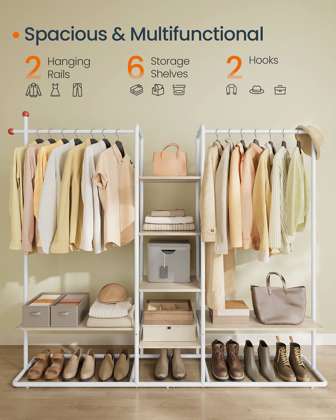 Clothes Rail - Metal - Natural Beige - 6 Shelves