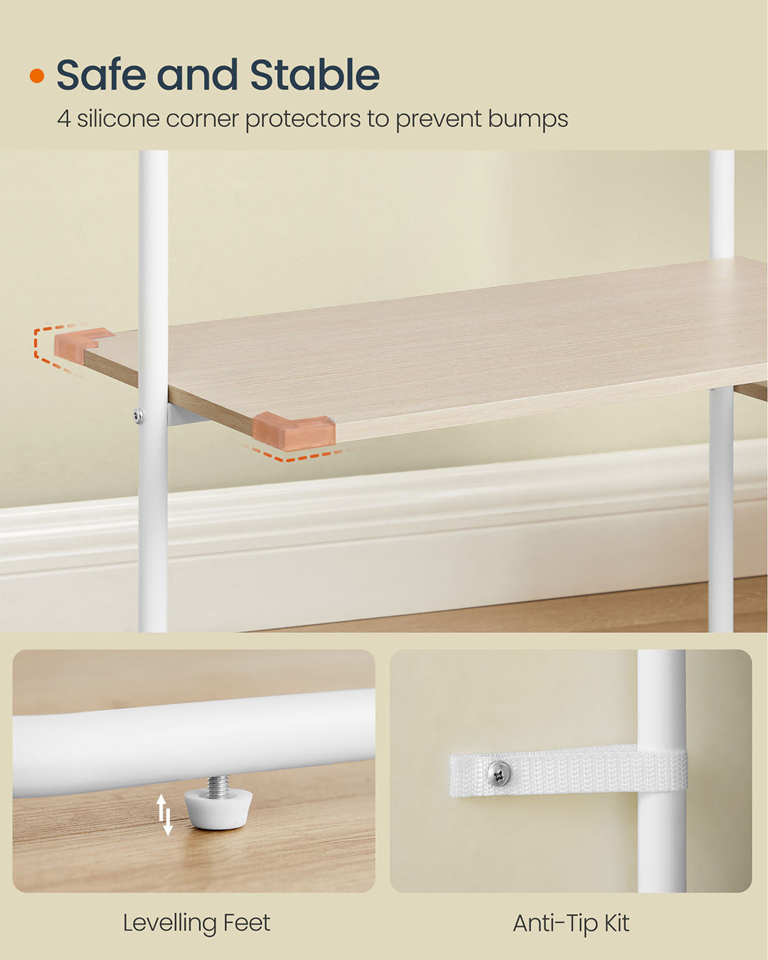 Clothes Rail - Metal - Natural Beige - 6 Shelves