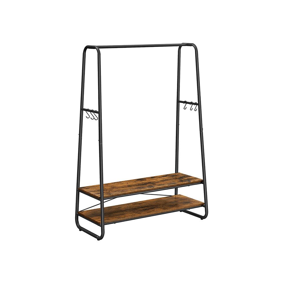 Heavy-Duty Clothes Rack - Steel - Rustic Brown and Black - Includes Shelves and S-Hooks