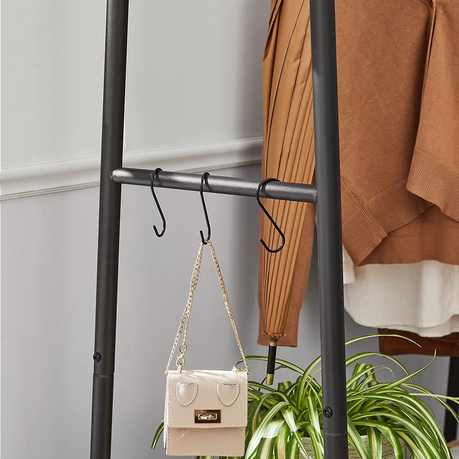 Heavy-Duty Clothes Rack - Steel - Rustic Brown and Black - Includes Shelves and S-Hooks