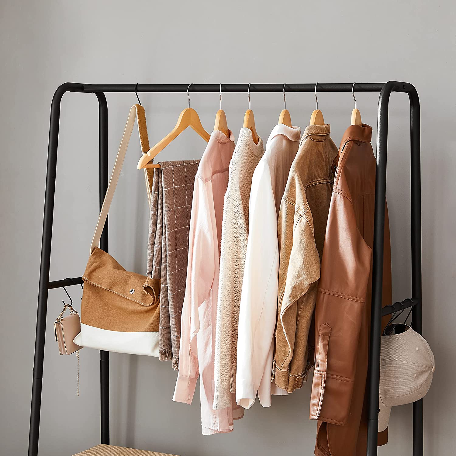 Heavy-Duty Clothes Rack - Steel - Rustic Brown and Black - Includes Shelves and S-Hooks