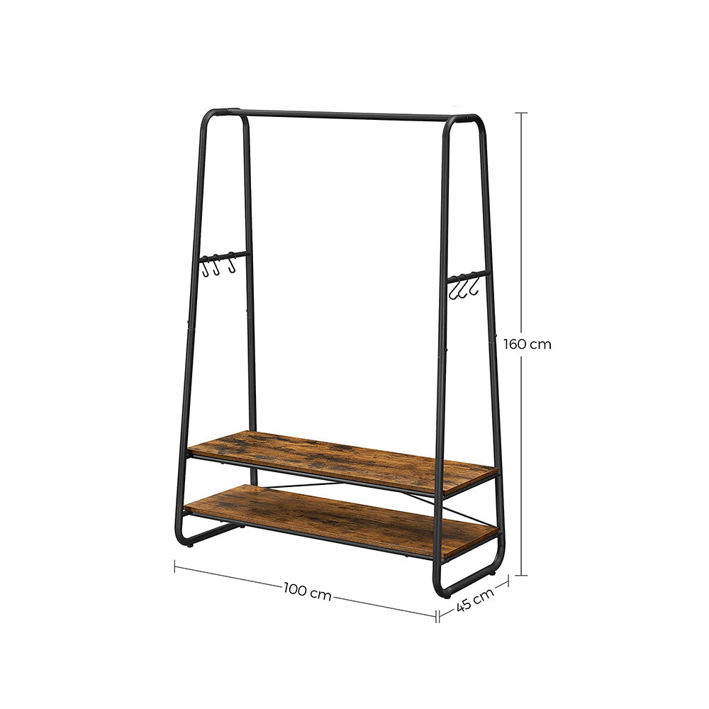 Heavy-Duty Clothes Rack - Steel - Rustic Brown and Black - Includes Shelves and S-Hooks