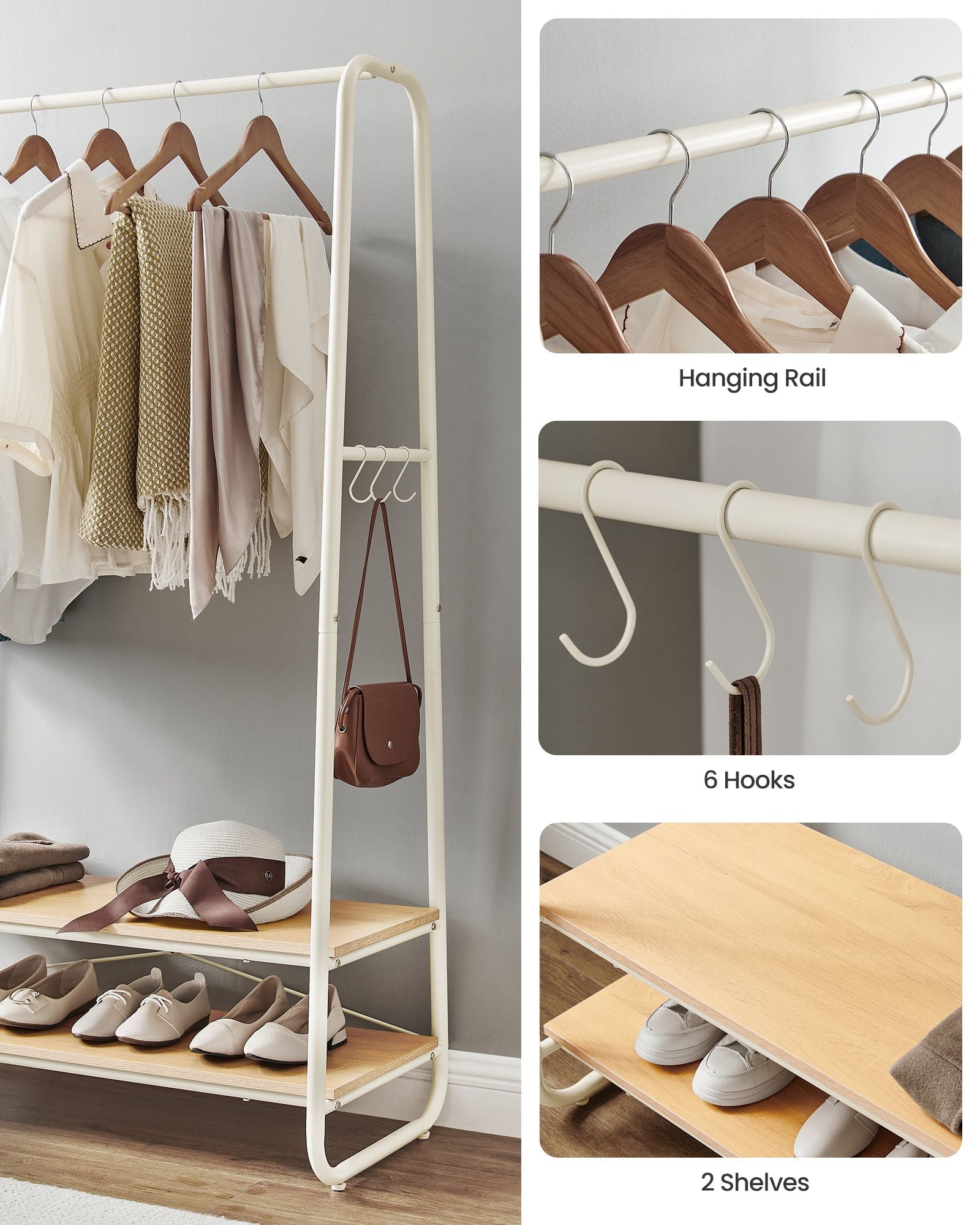 Clothes Rail - Steel - Oak Beige