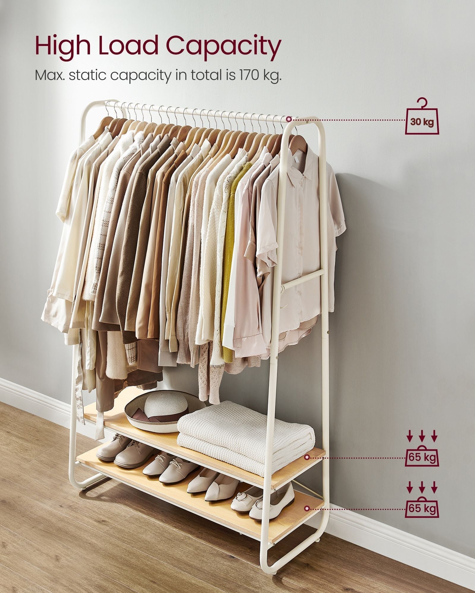Clothes Rail - Steel - Oak Beige