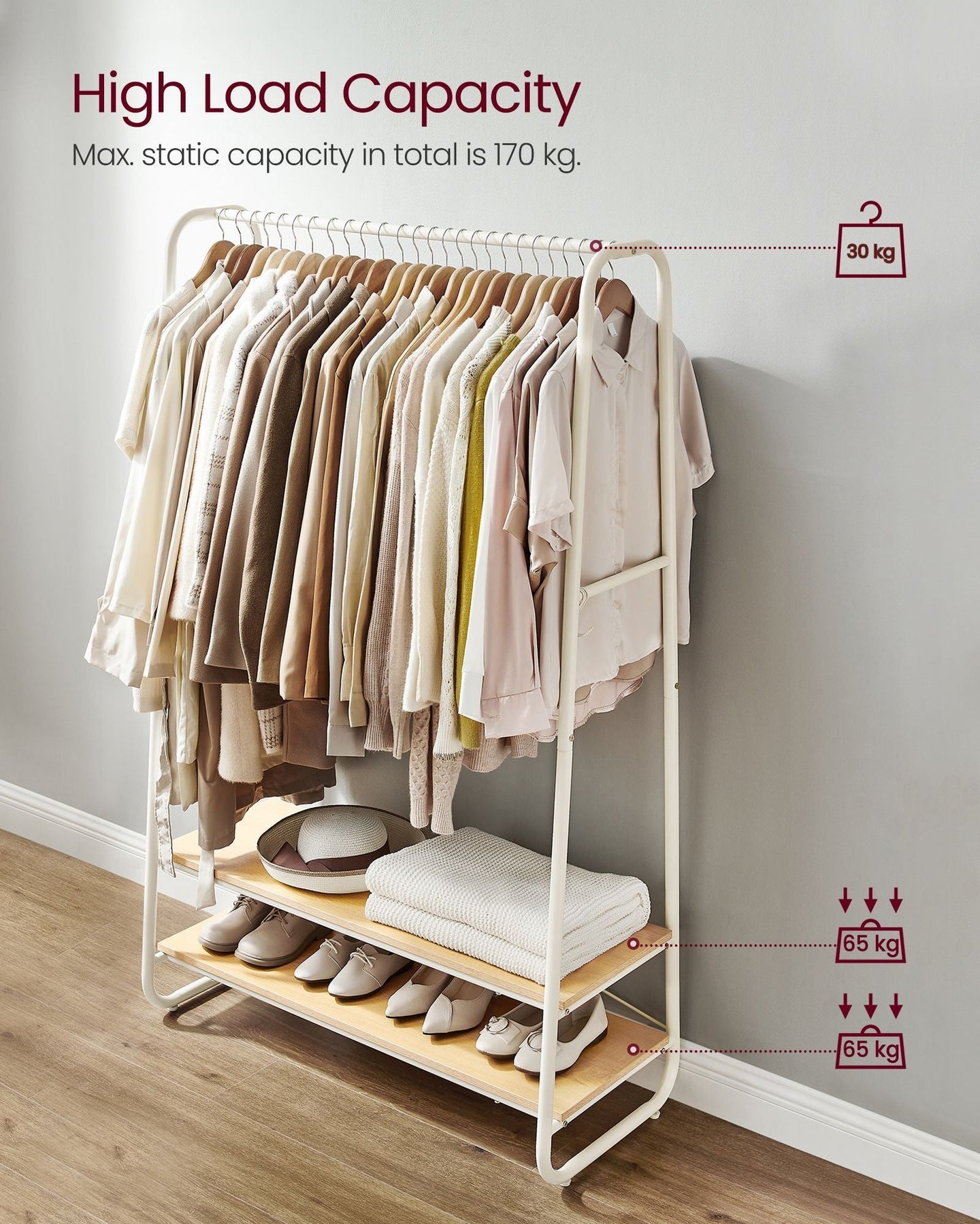 Clothes Rail - Steel - Oak Beige