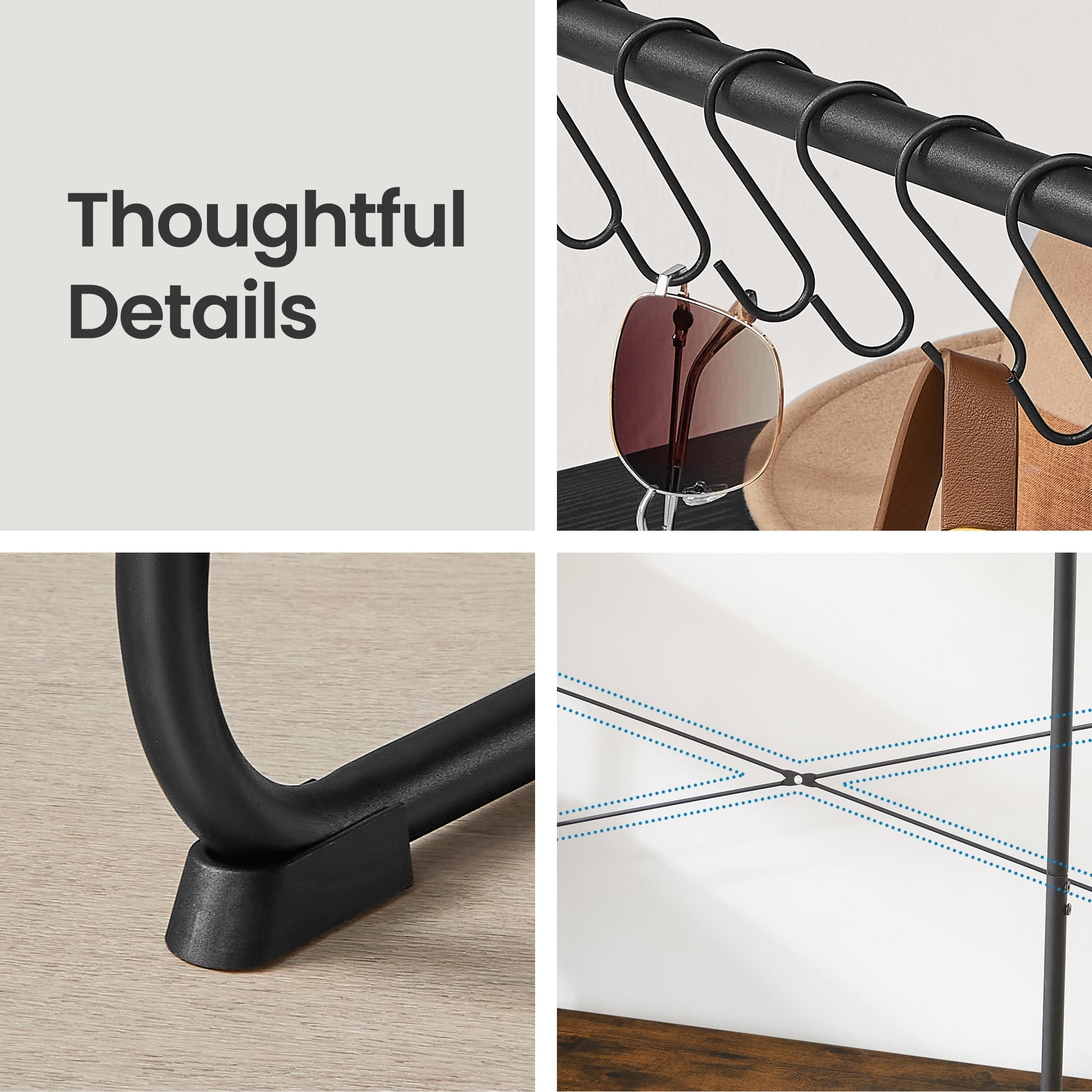 Garment Rack - Metal - Brown and Black - 5-Tier Shelves and 6 Hooks