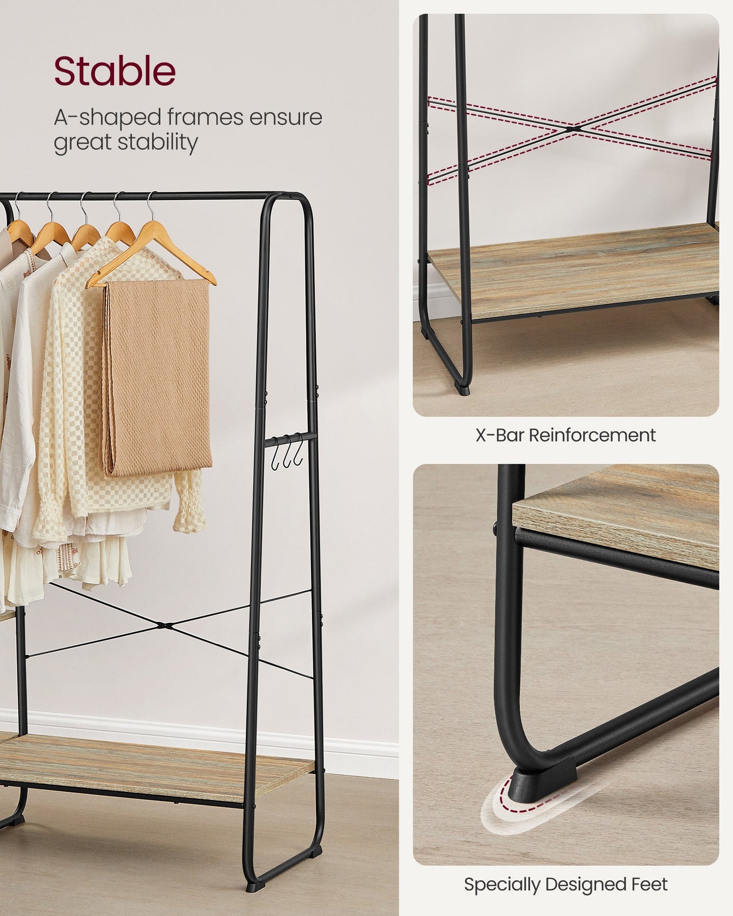 Clothes Rack - Metal - Turquoise and Brown - 5-Tier with Shoe Shelf and 6 Side Hooks