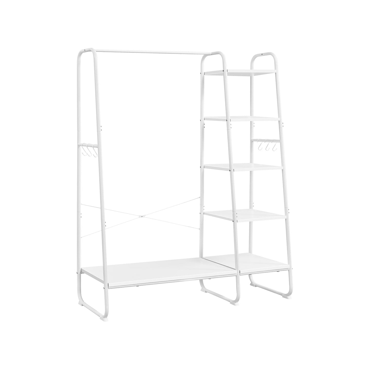 Clothes Rack - Metal - Cloud White - 5-Tier with Shoe Shelf and 6 Side Hooks