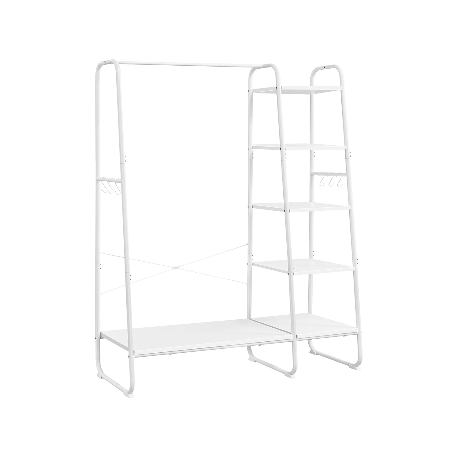 Clothes Rack - Metal - Cloud White - 5-Tier with Shoe Shelf and 6 Side Hooks