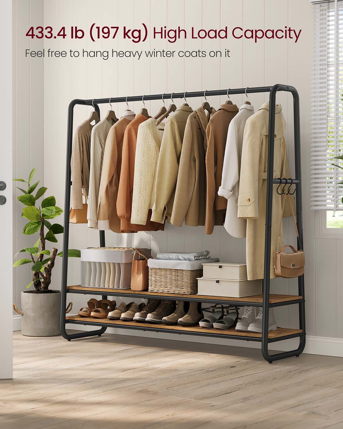 Clothes Rail - Steel - Rustic Brown and Black