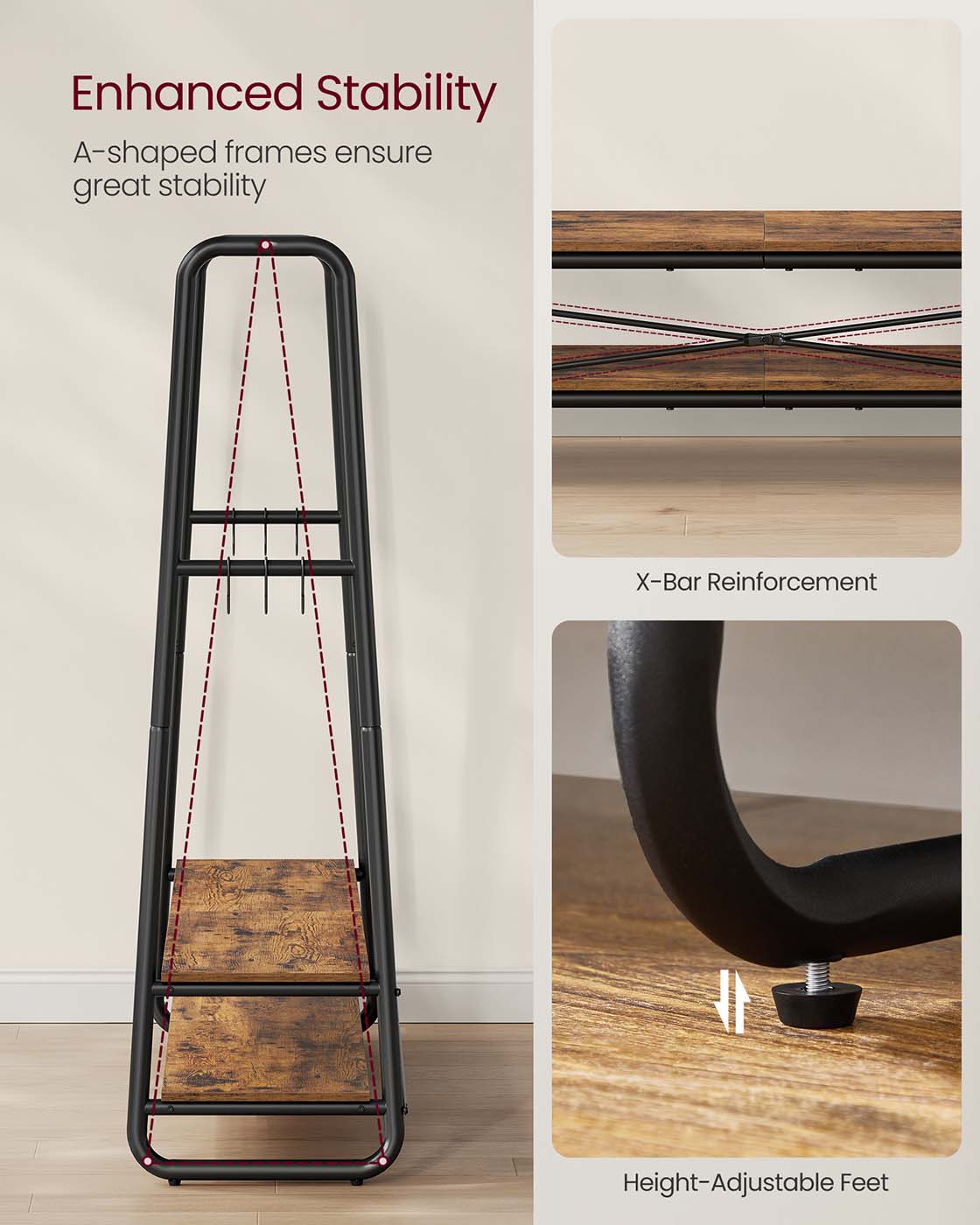 Clothes Rail - Steel - Rustic Brown and Black