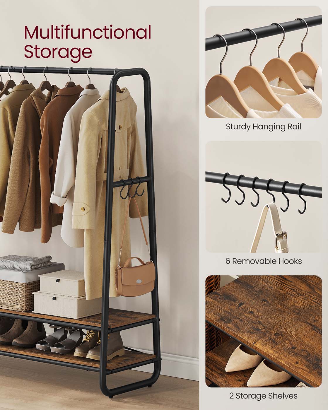 Clothes Rail - Steel - Rustic Brown and Black