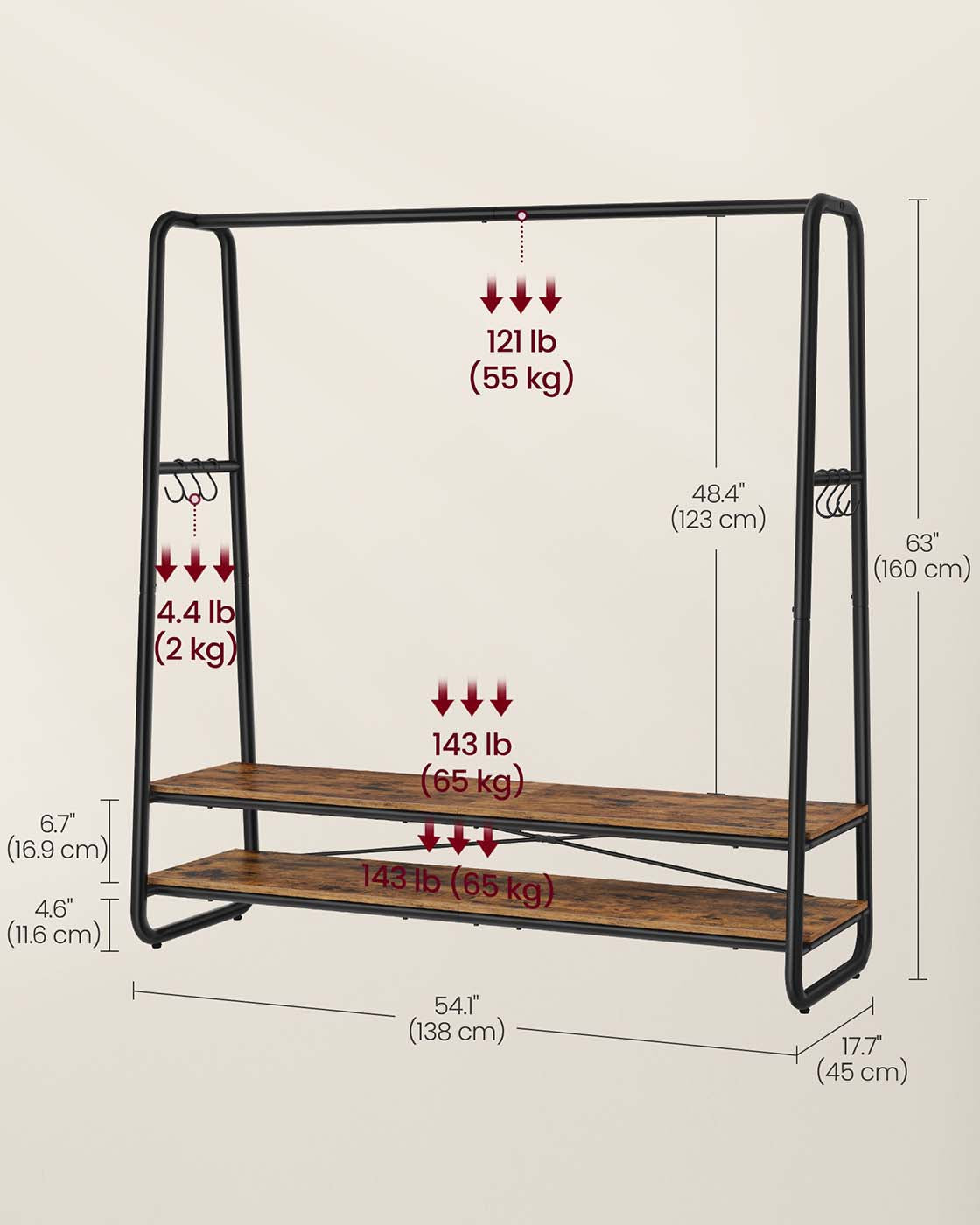 Clothes Rail - Steel - Rustic Brown and Black