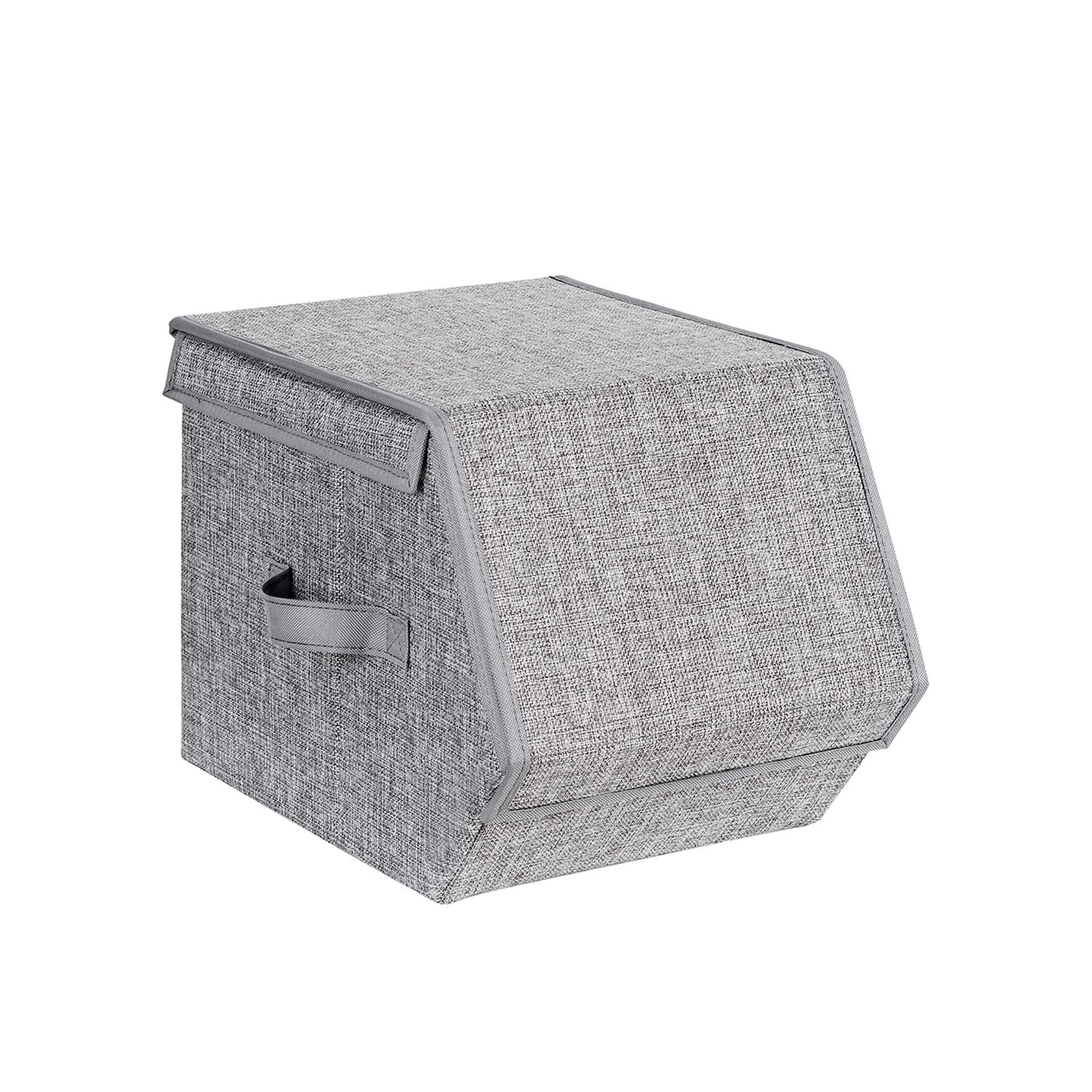 Stackable Storage Boxes - Metal Frame - Grey - Set of 3 with Lid and Magnetic Closure