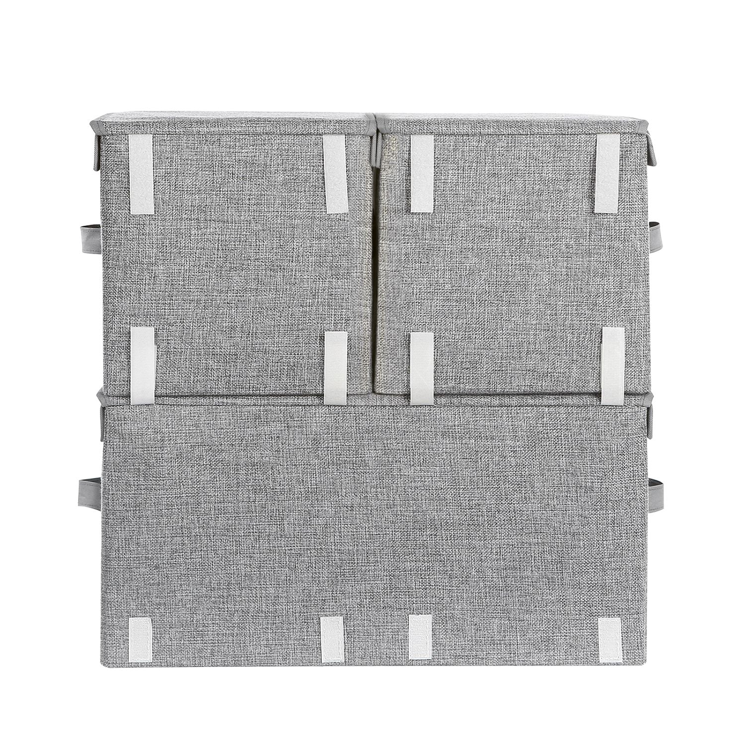 Stackable Storage Boxes - Metal Frame - Grey - Set of 3 with Lid and Magnetic Closure