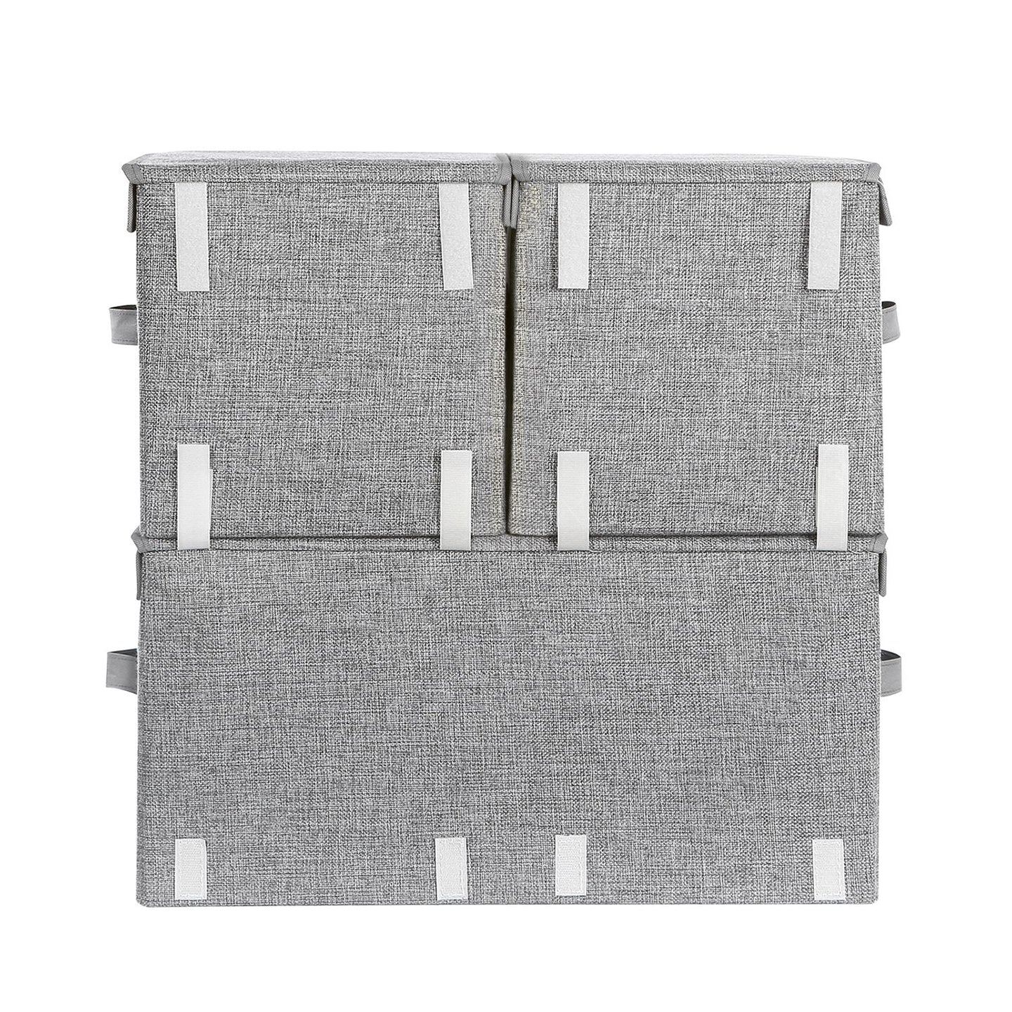 Stackable Storage Boxes - Metal Frame - Grey - Set of 3 with Lid and Magnetic Closure