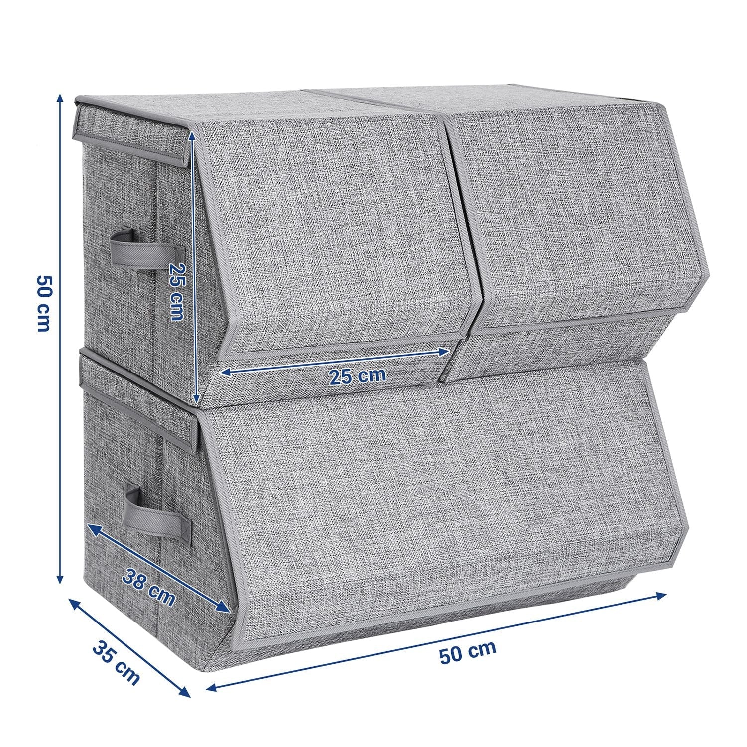 Stackable Storage Boxes - Metal Frame - Grey - Set of 3 with Lid and Magnetic Closure
