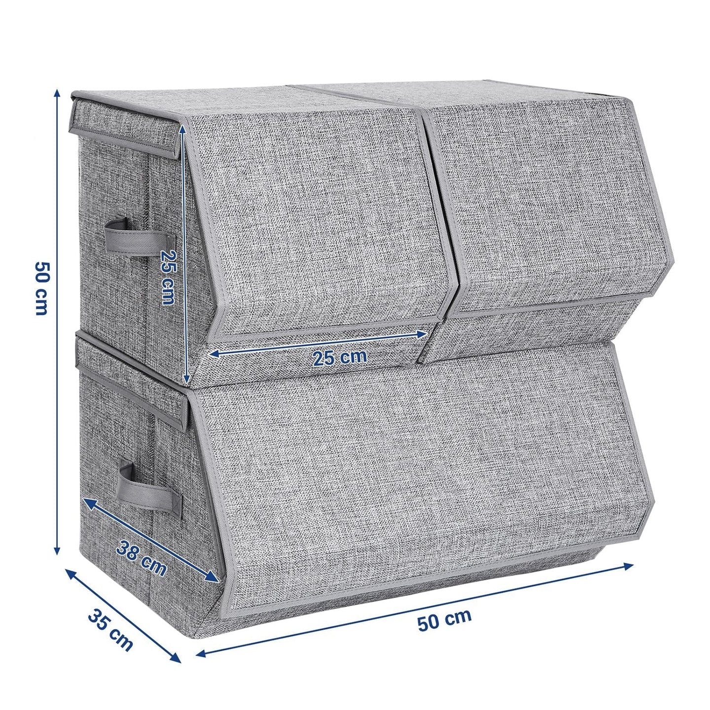 Stackable Storage Boxes - Metal Frame - Grey - Set of 3 with Lid and Magnetic Closure