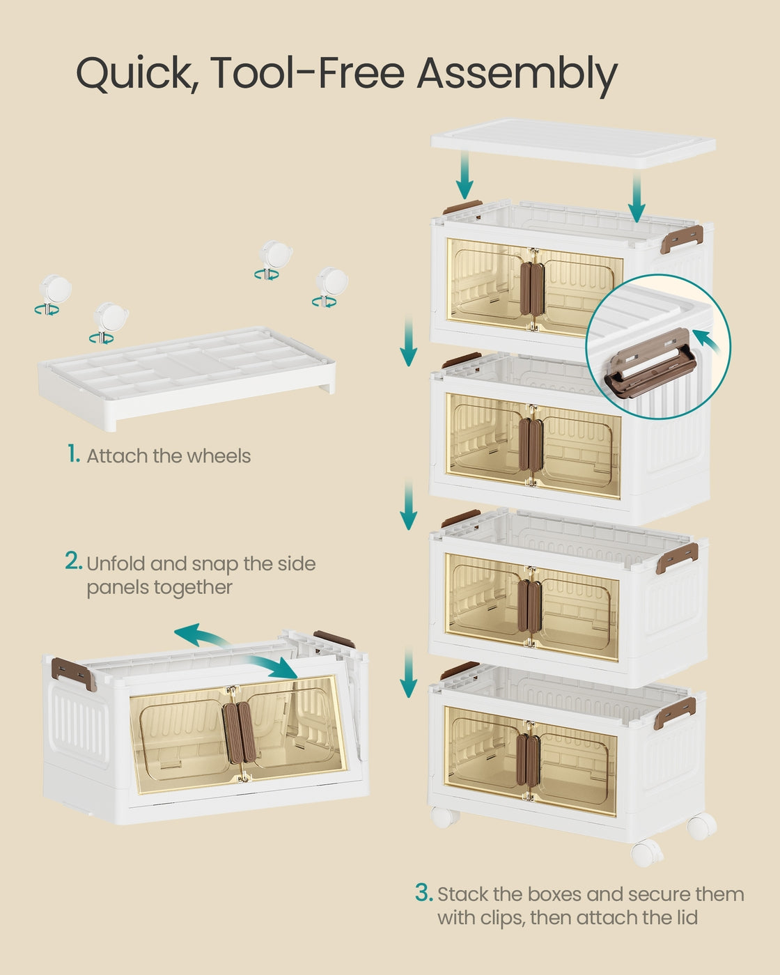 4-Tier Stackable Storage Box - 100L - PP Plastic - Wheels