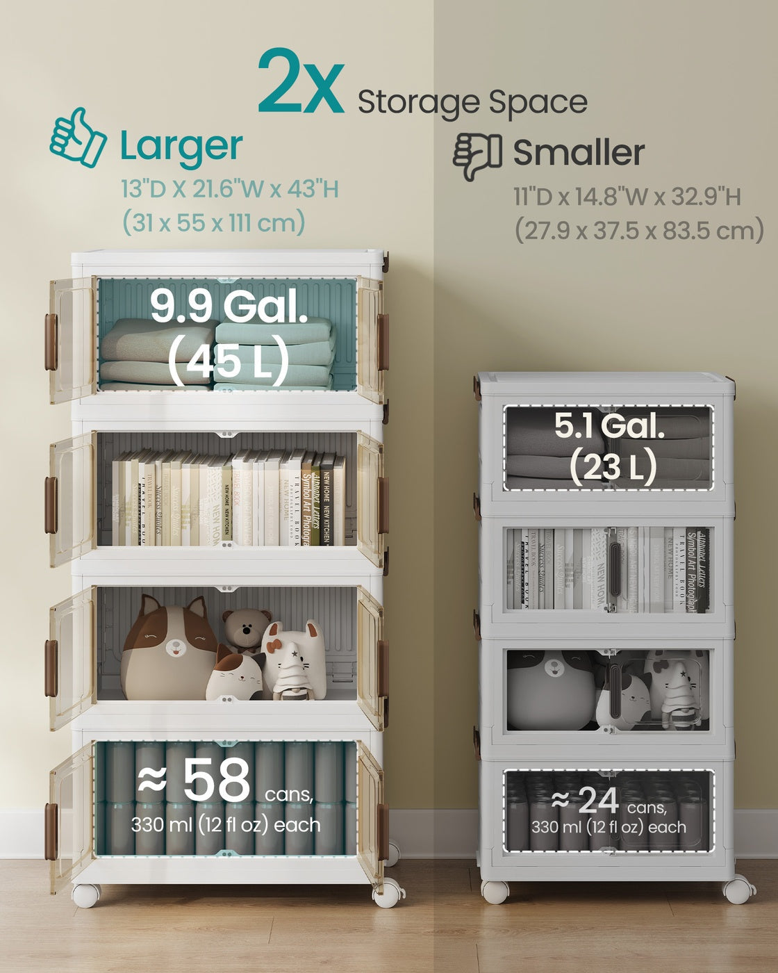 Storage Boxes with Lid - 100L - PP Plastic - 4-Tier Stackable