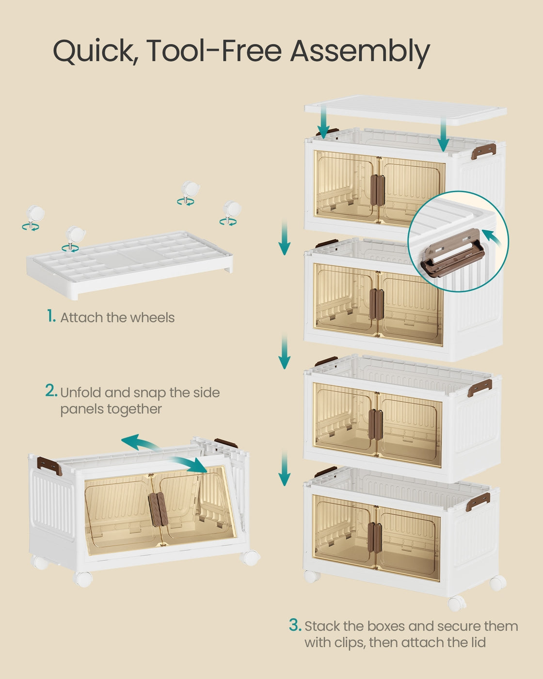 Storage Boxes with Lid - 100L - PP Plastic - 4-Tier Stackable