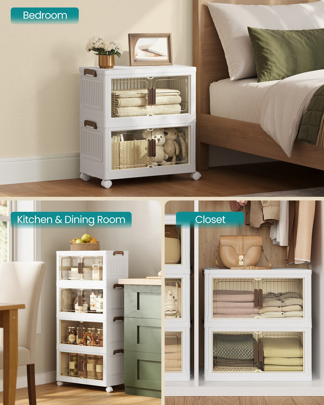 Storage Boxes with Lid - 100L - PP Plastic - 4-Tier Stackable