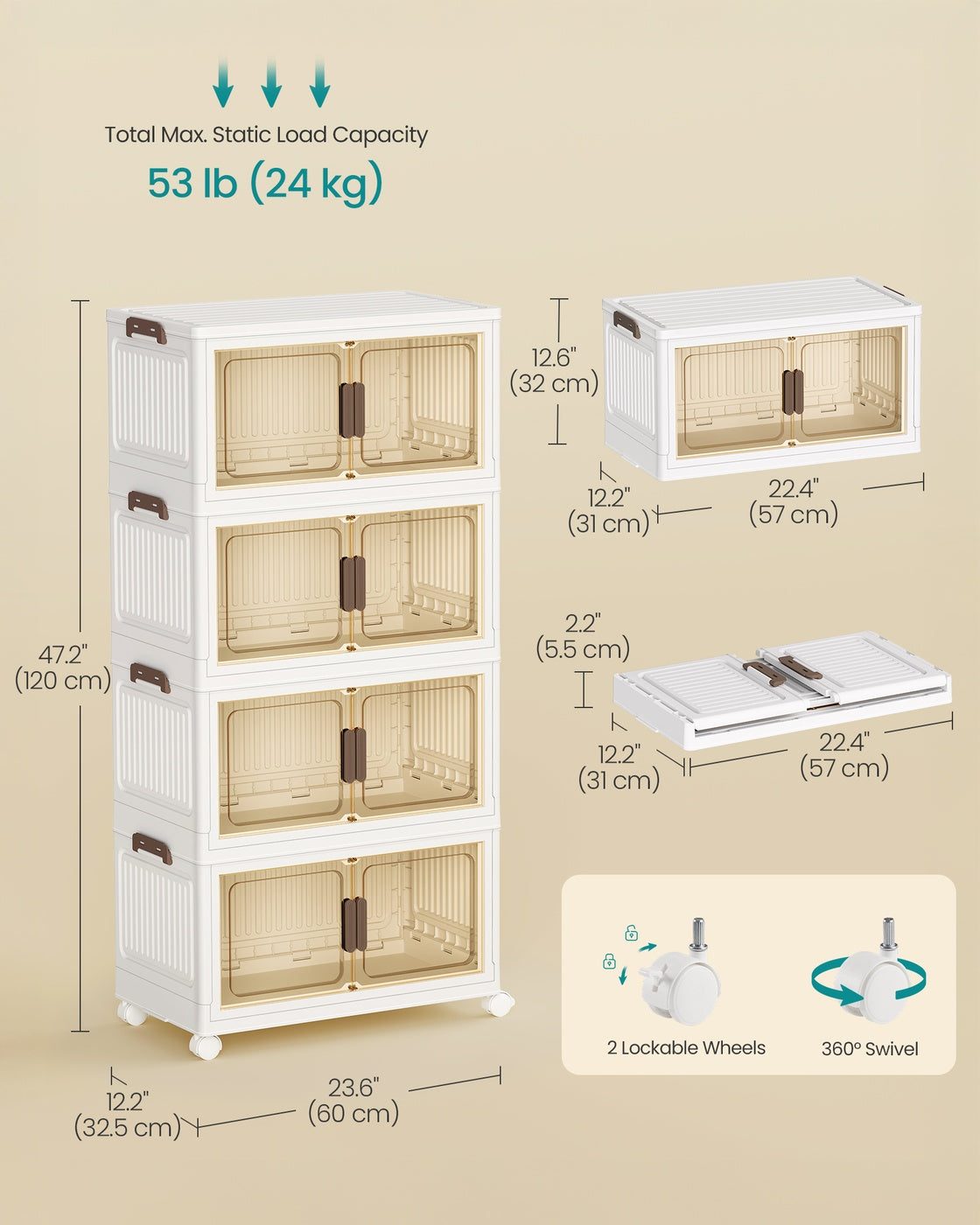 Storage Boxes - PP Plastic - White - with Lid