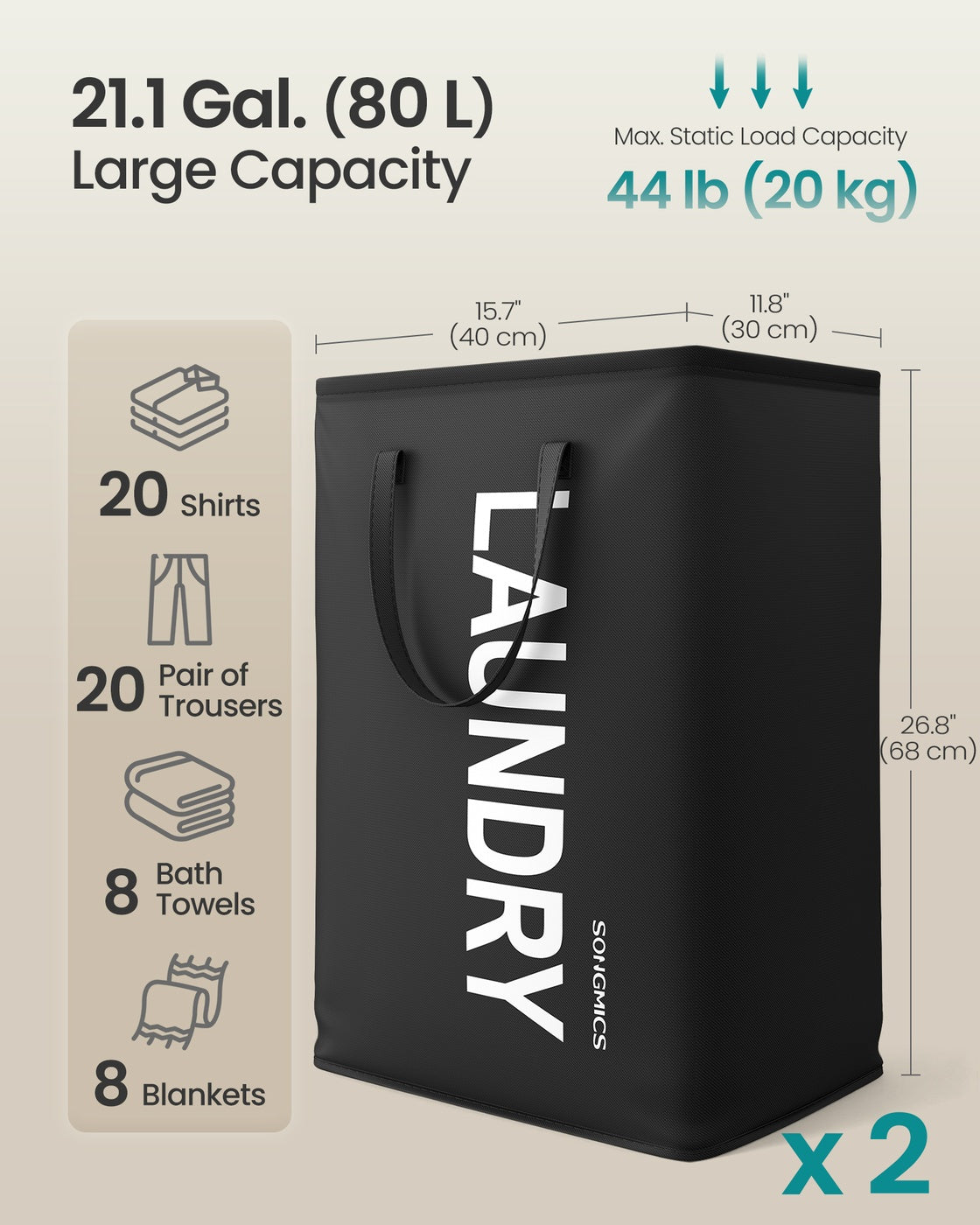Laundry Baskets Foldable - Fabric and Steel - Ink Black