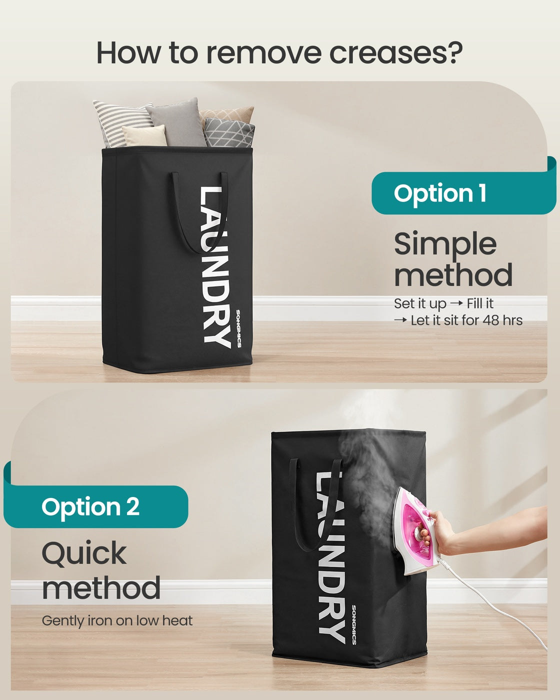 Laundry Baskets Foldable - Fabric and Steel - Ink Black