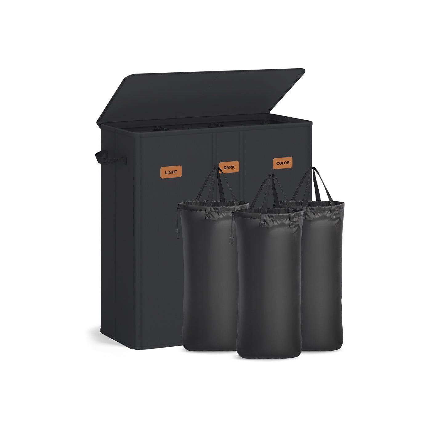 Laundry Basket - Fabric - Ink Black - Three Compartments with Washable Liner and Labels