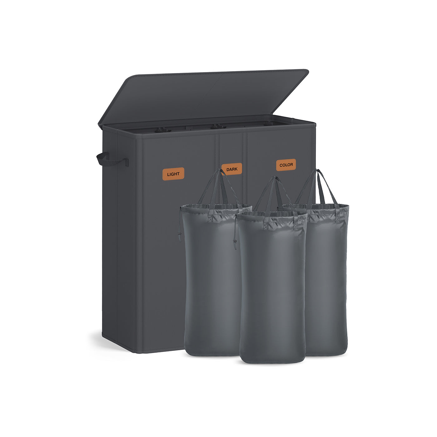 Laundry Basket - Fabric - Ink Black - Three Compartments with Washable Liner and Labels