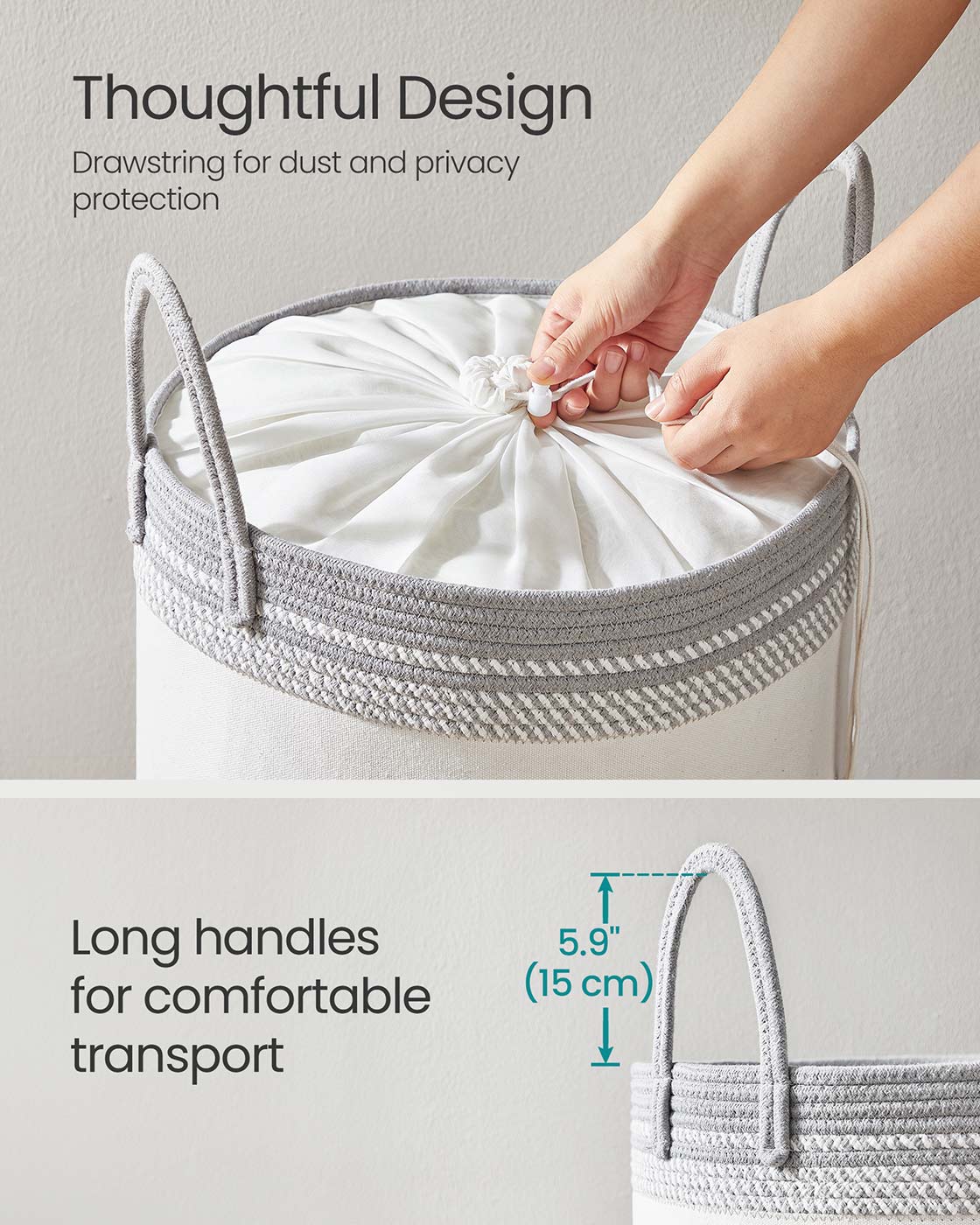 Laundry Hamper - Fabric - Dove Grey - 60 L with Lid and Handles