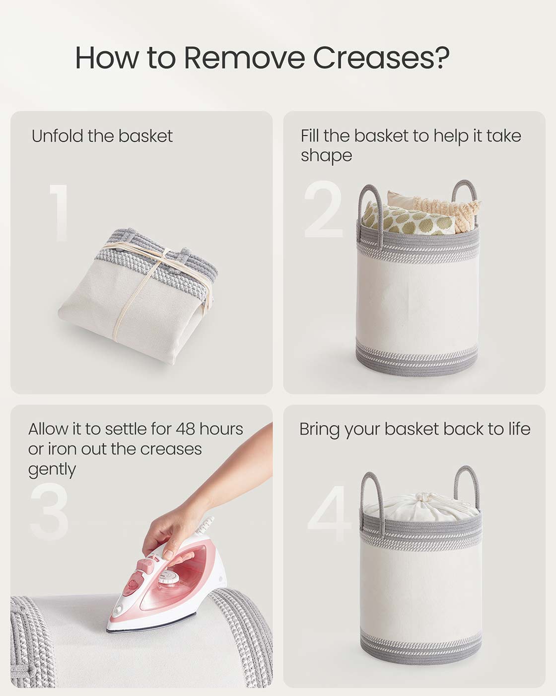 Laundry Hamper - Fabric - Dove Grey - 60 L with Lid and Handles