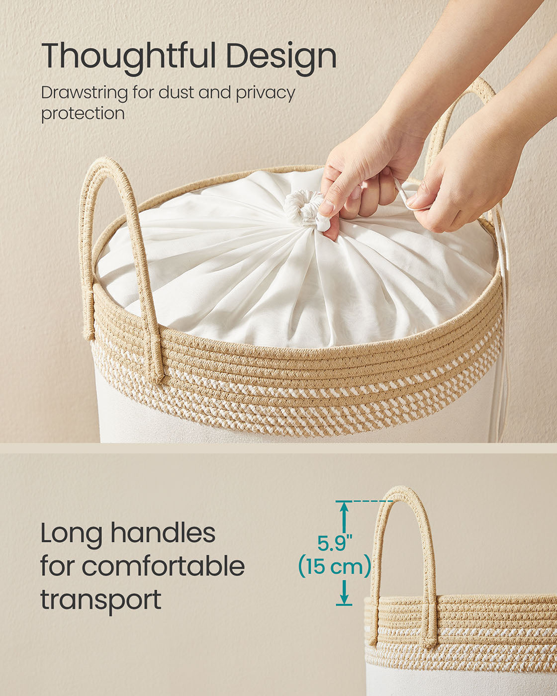 Laundry Hamper - Fabric - Camel Brown - 60 L with Lid and Drawstring Closure