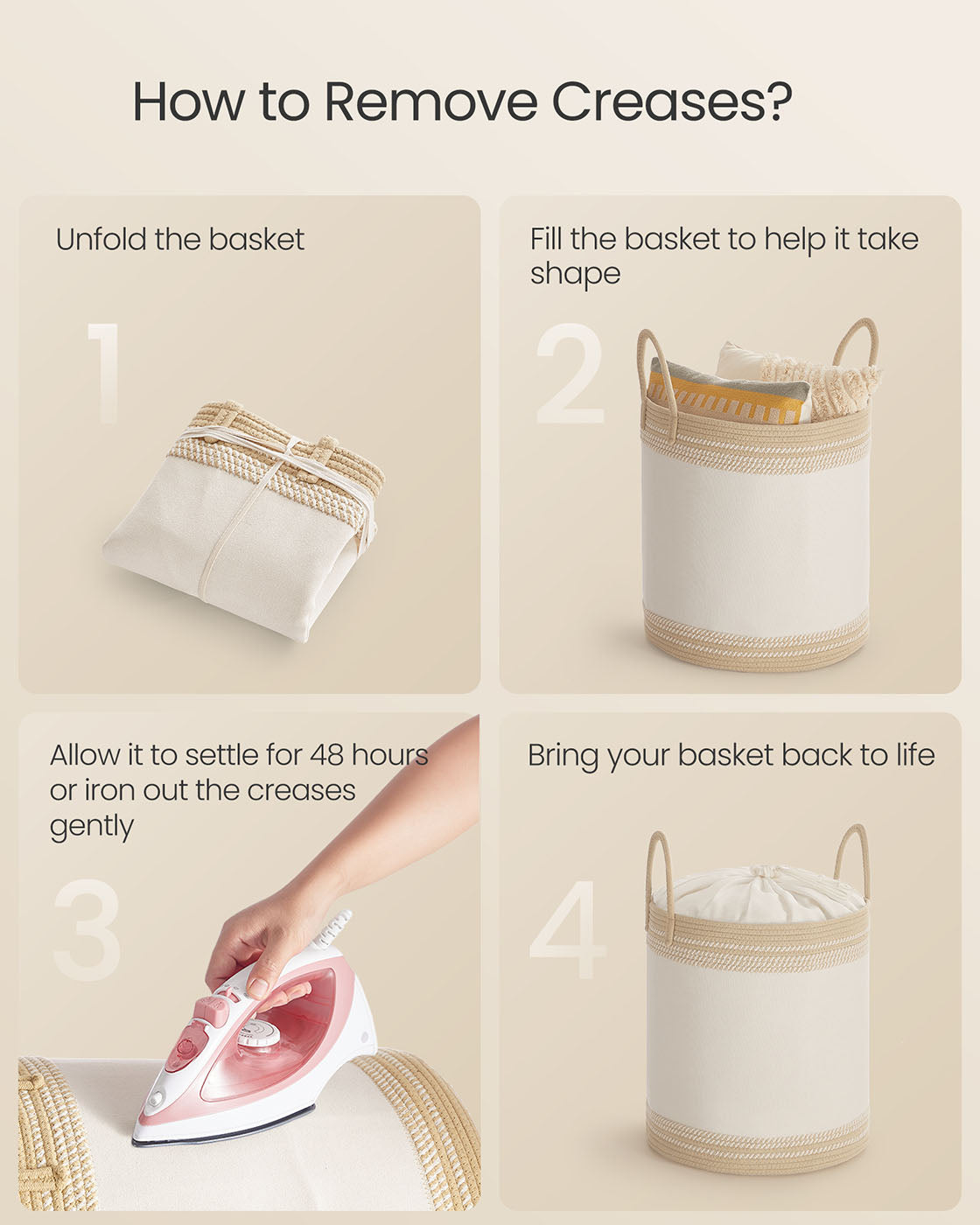 Laundry Hamper - Fabric - Camel Brown - 60 L with Lid and Drawstring Closure