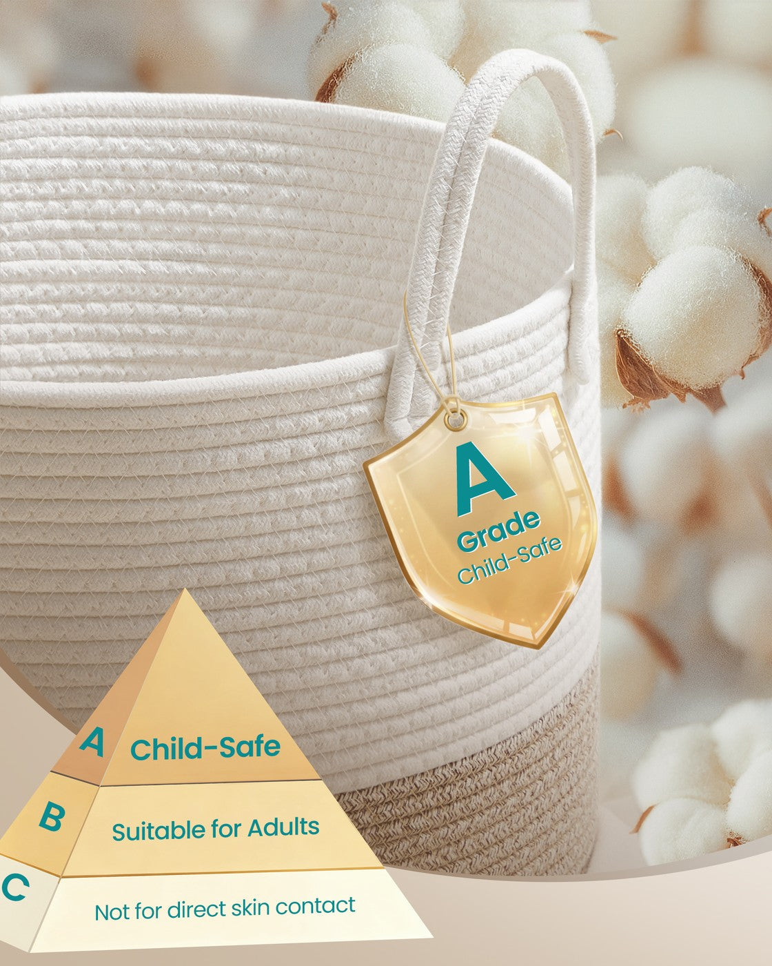 Laundry Basket - 60L - Cotton Rope - Handles