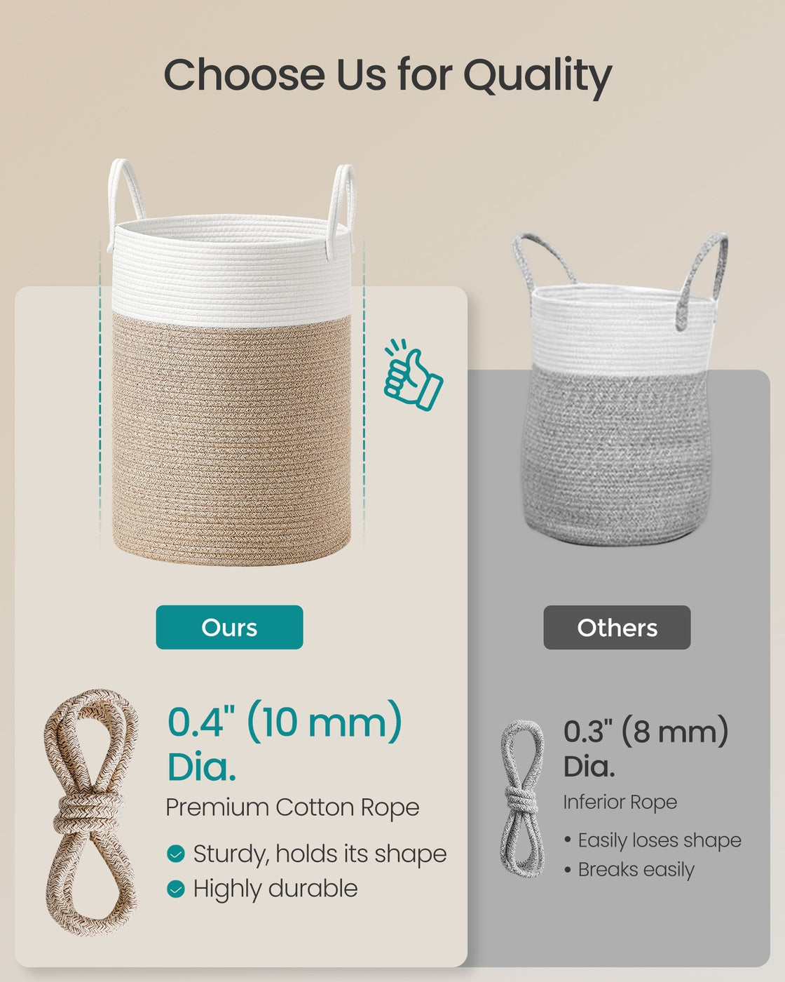 Laundry Basket - 60L - Cotton Rope - Handles