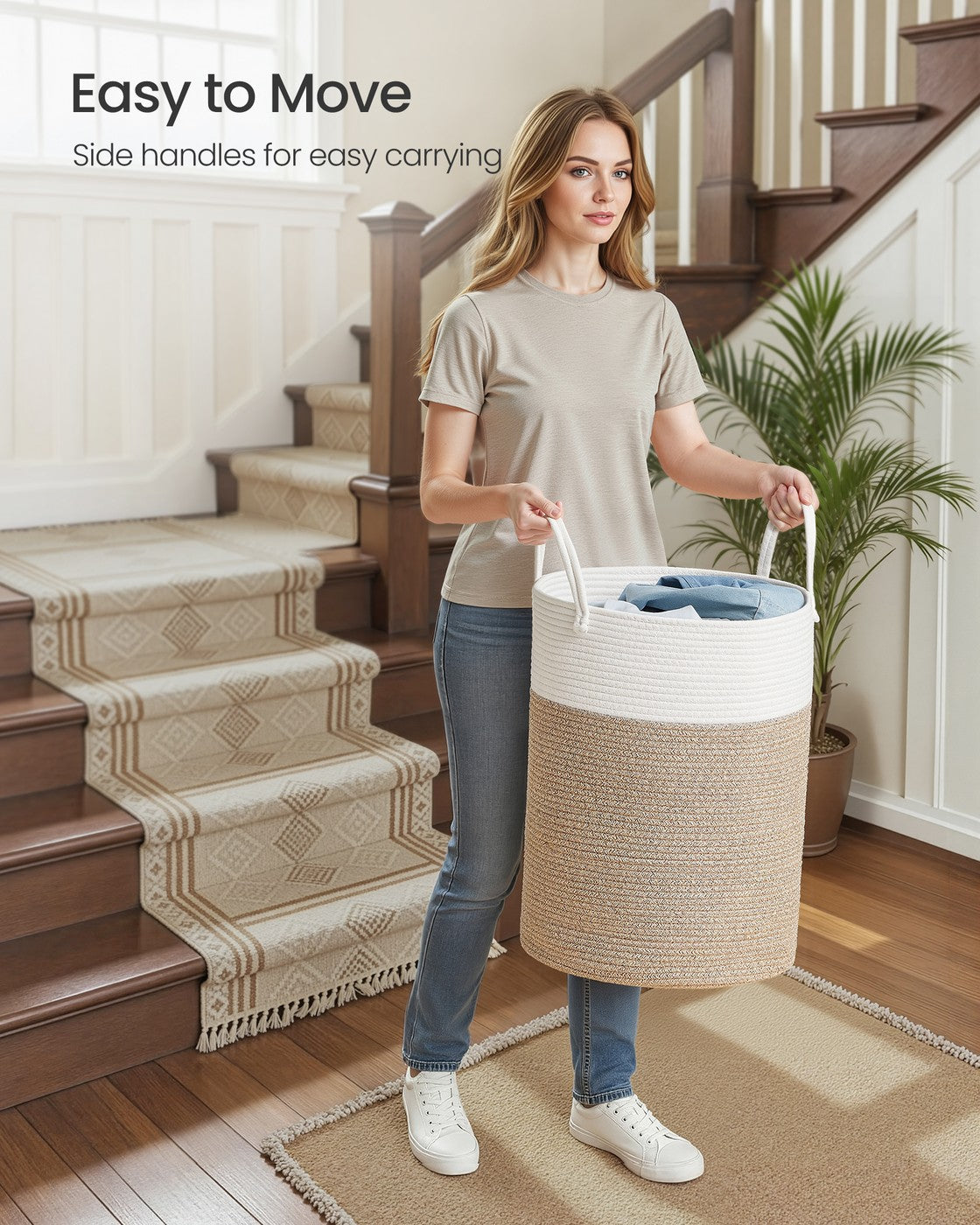 Laundry Basket - 60L - Cotton Rope - Handles