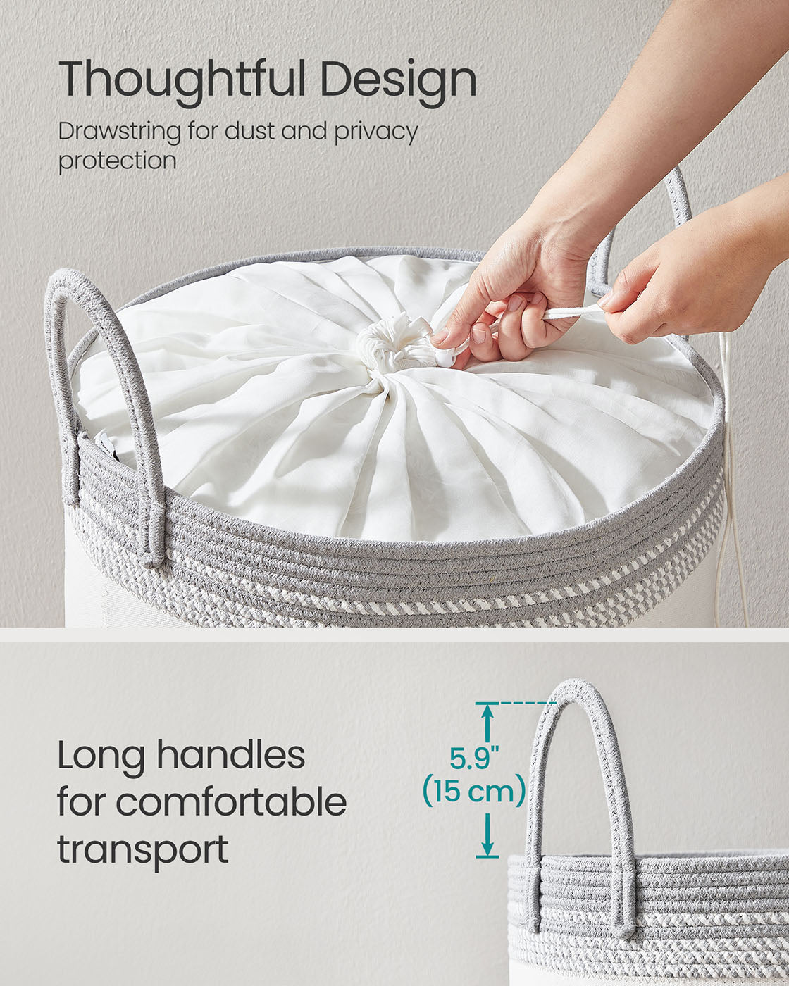 Laundry Hamper - Fabric - Dove Grey - 90 L with Lid and Drawstring