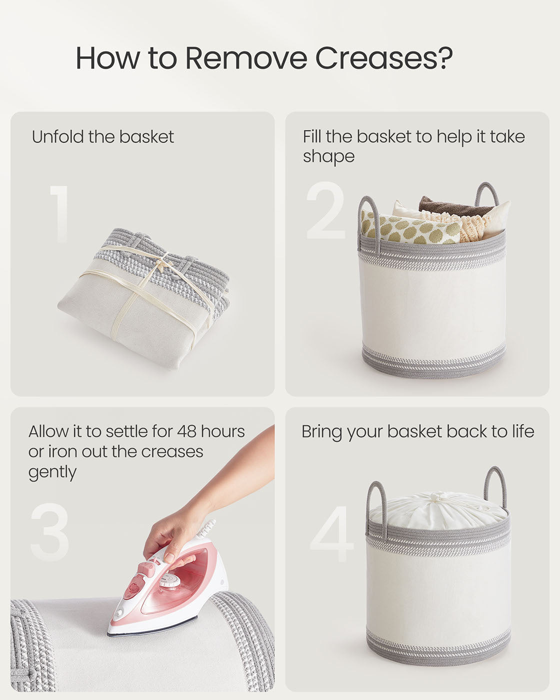 Laundry Hamper - Fabric - Dove Grey - 90 L with Lid and Drawstring