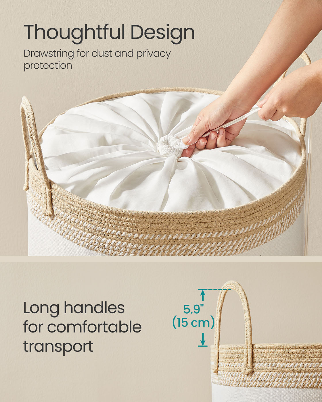 Laundry Hamper - Fabric - Camel Brown - 90 L with Lid and Drawstring Closure