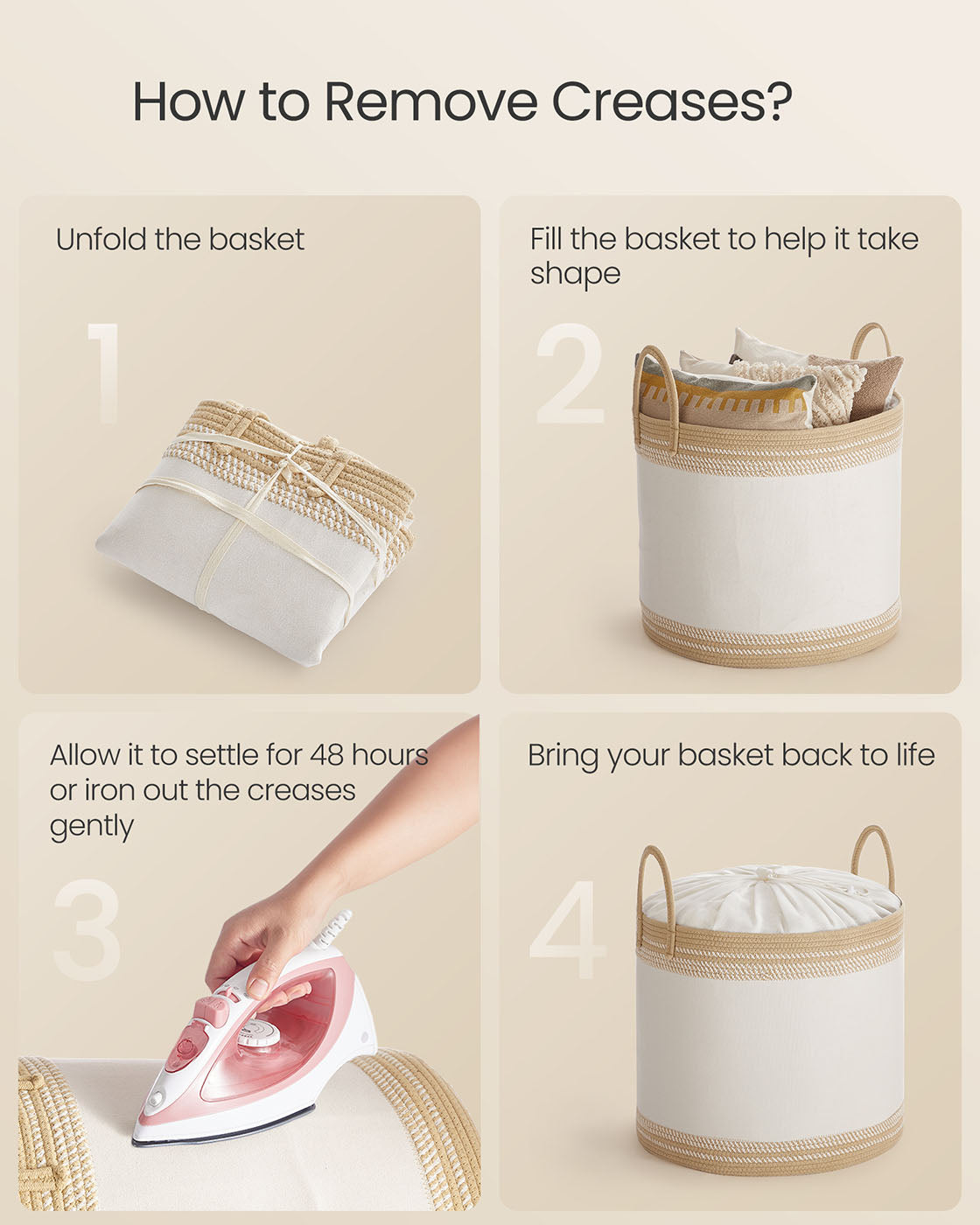 Laundry Hamper - Fabric - Camel Brown - 90 L with Lid and Drawstring Closure
