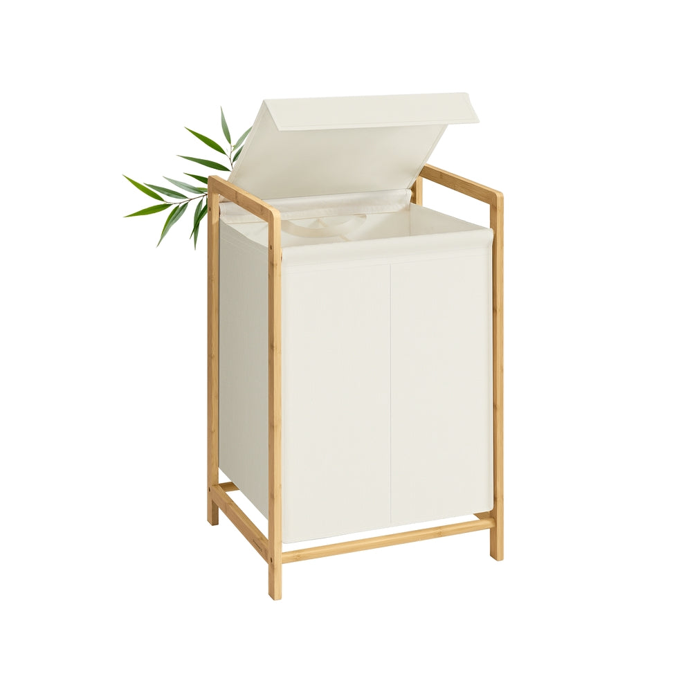 2-Compartment Laundry Basket - 100L - Bamboo Frame - Reinforced Lid