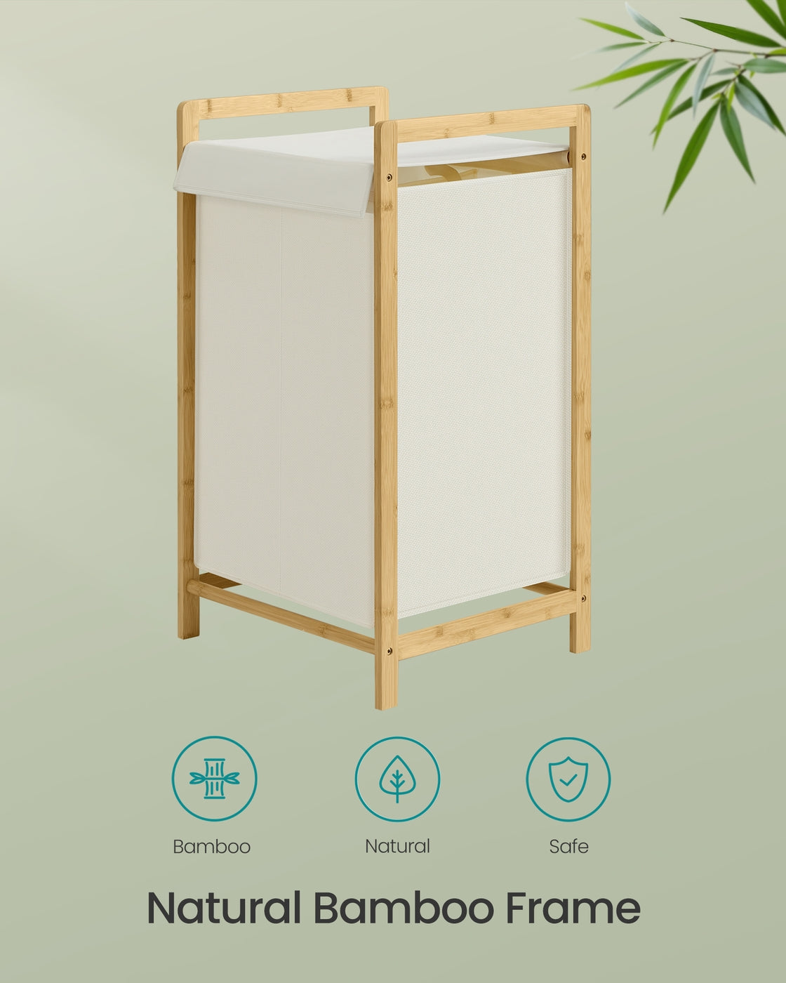 2-Compartment Laundry Basket - 100L - Bamboo Frame - Reinforced Lid