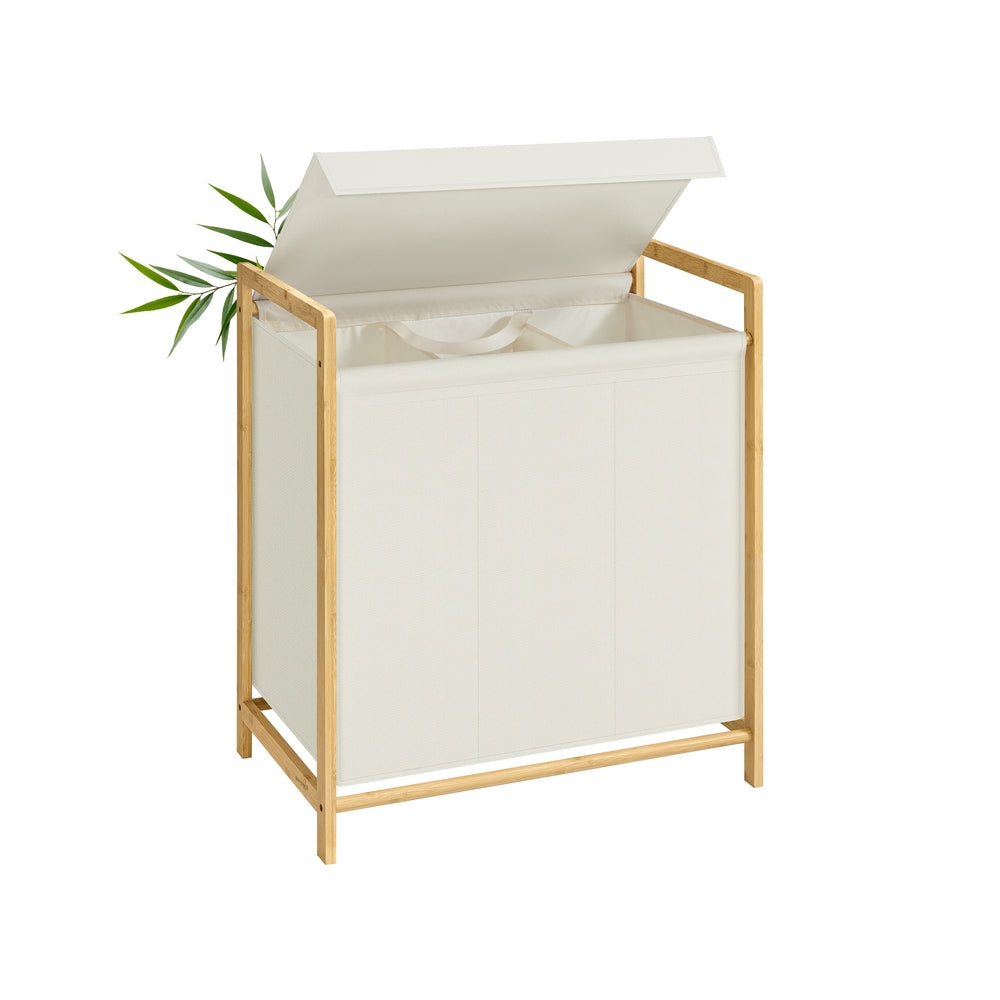 3-Compartment Laundry Basket - 150L - Bamboo Frame - Reinforced Lid