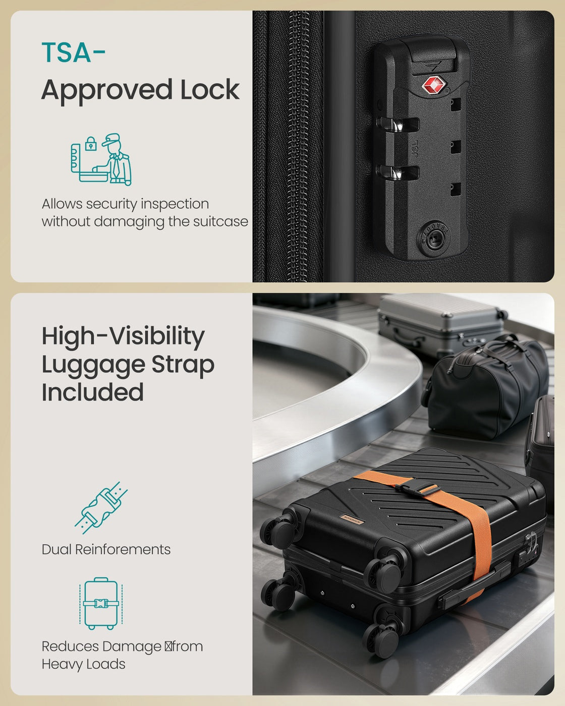 Hard Shell Suitcase Cabin TSA Lock Spinner Wheels - ABS Plastic and PA Plastic - Ink Black
