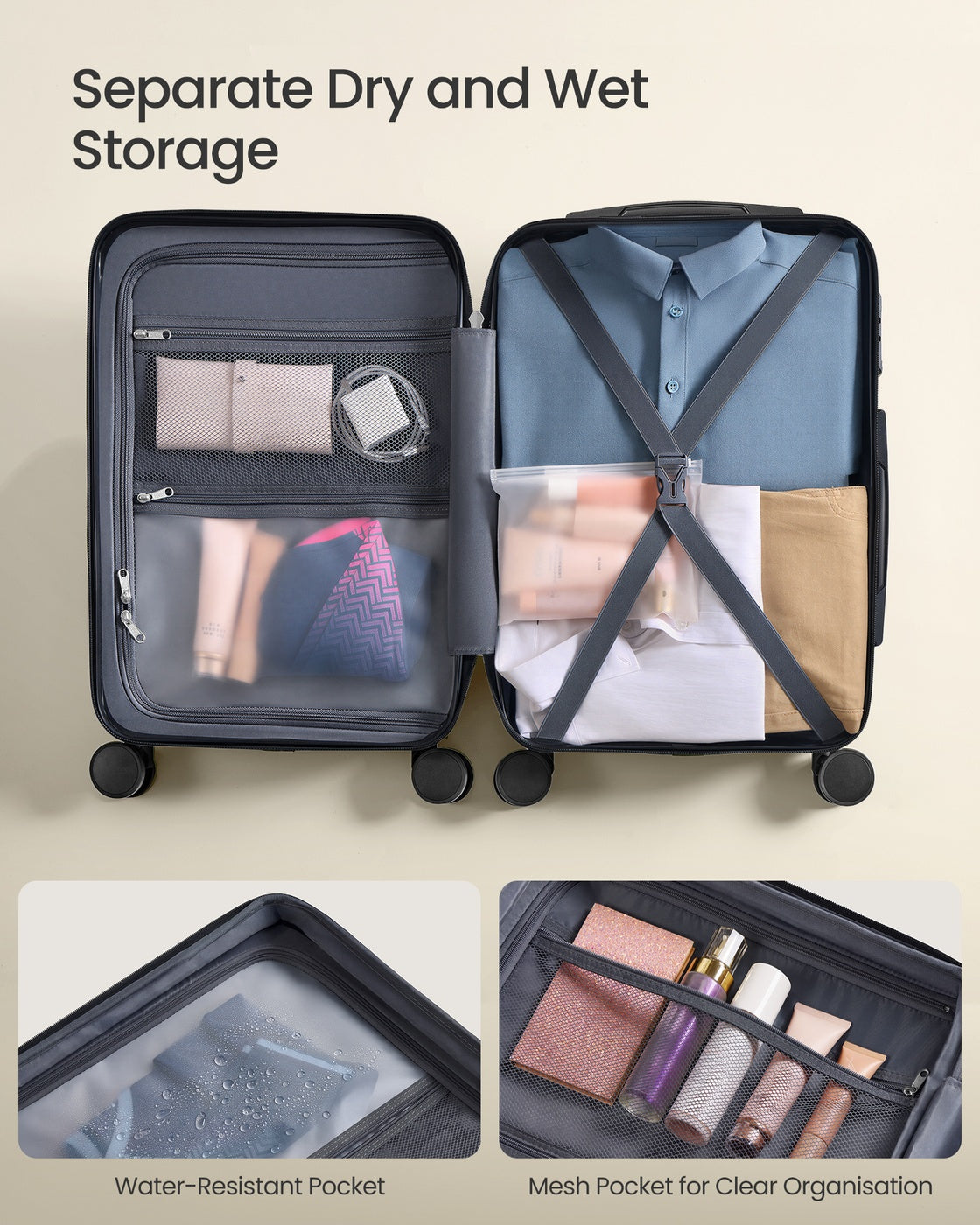 Hard Shell Suitcase Cabin TSA Lock Spinner Wheels - ABS Plastic and PA Plastic - Ink Black